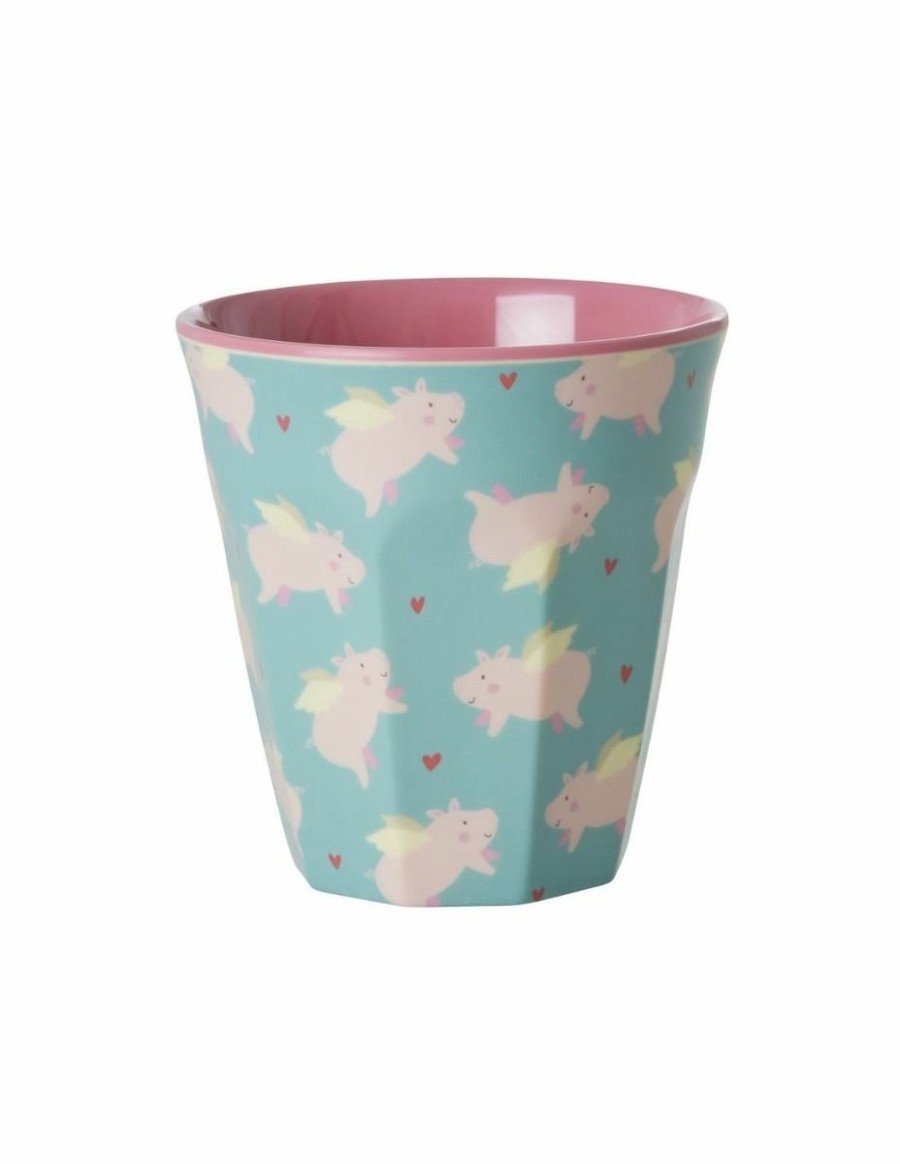 Kerst Tip Rice | Kleine Melamine Beker Flying Pig Print